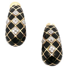 David Webb Orecchini vintage con diamante e smalto nero in oro giallo 18 carati