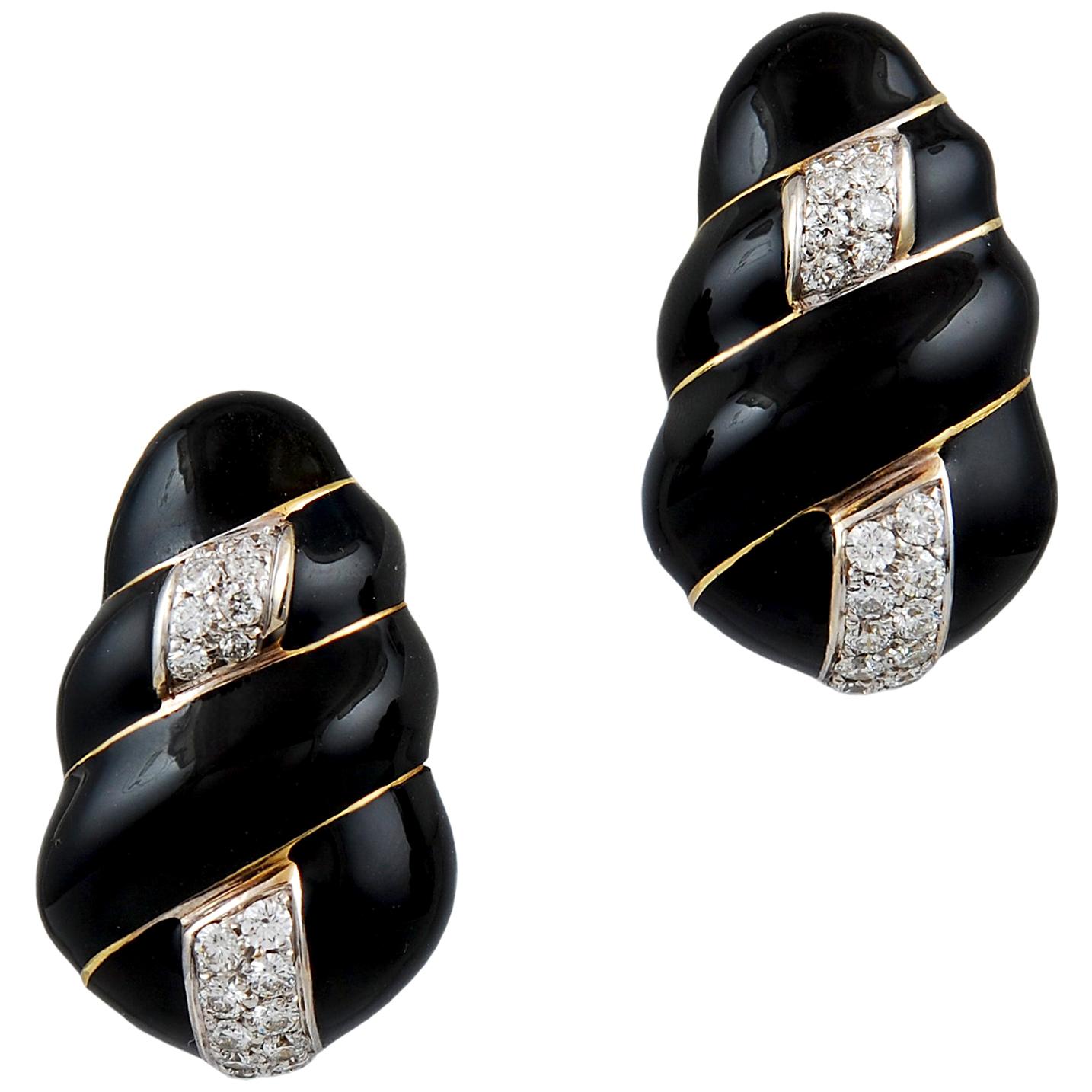 Schwarze Emaille-Ohrringe mit Diamanten von David Webb