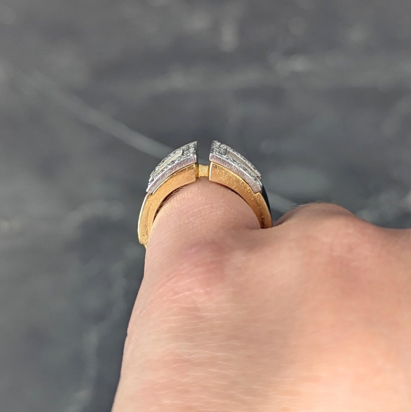 David Webb Anello con diamante e smalto nero in platino e oro giallo 18 carati in vendita 2