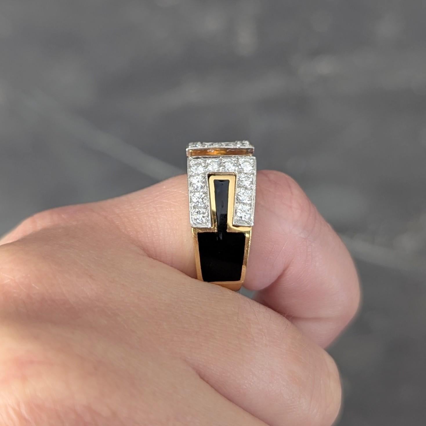 David Webb Anello con diamante e smalto nero in platino e oro giallo 18 carati in vendita 3
