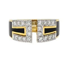 David Webb Anello con diamante e smalto nero in platino e oro giallo 18 carati