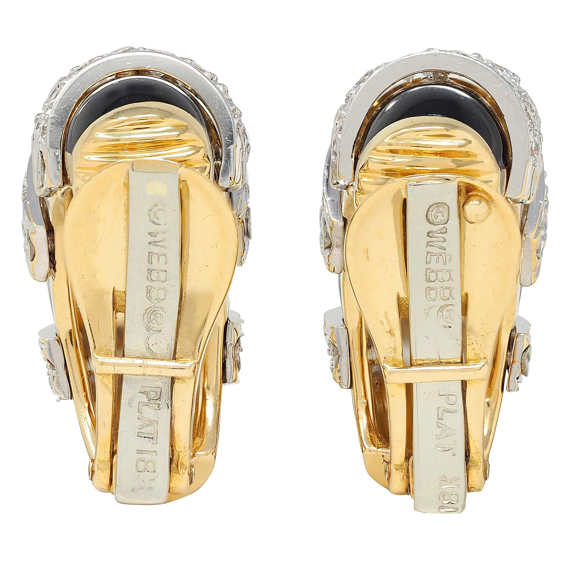 David Webb Diamant Schwarz Emaille Platin 18K Gold Vintage Ohr-Clip-Ohrringe (Brillantschliff) im Angebot