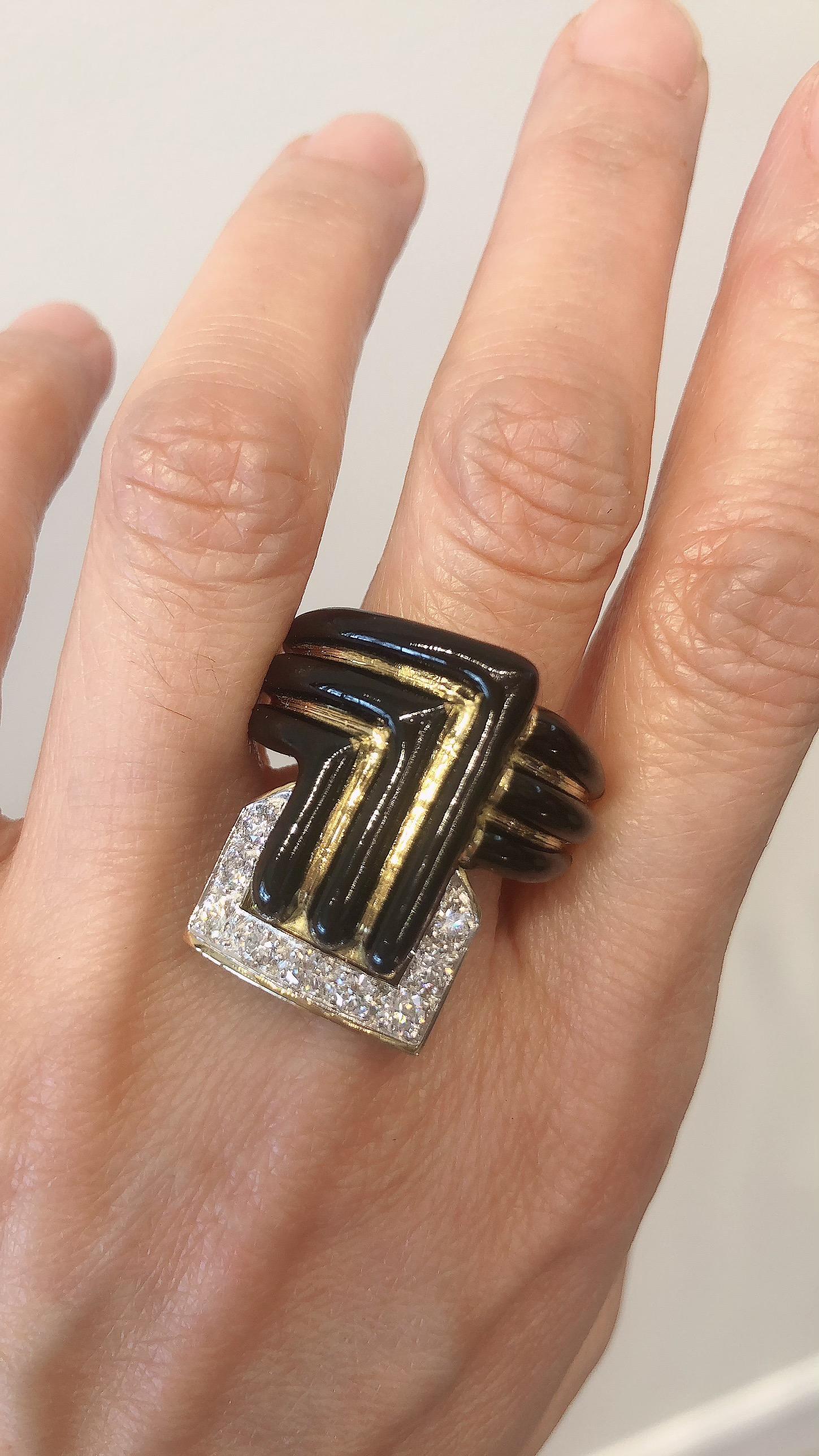 David Webb Diamond Black Enamel Stella Stripe Ring 3