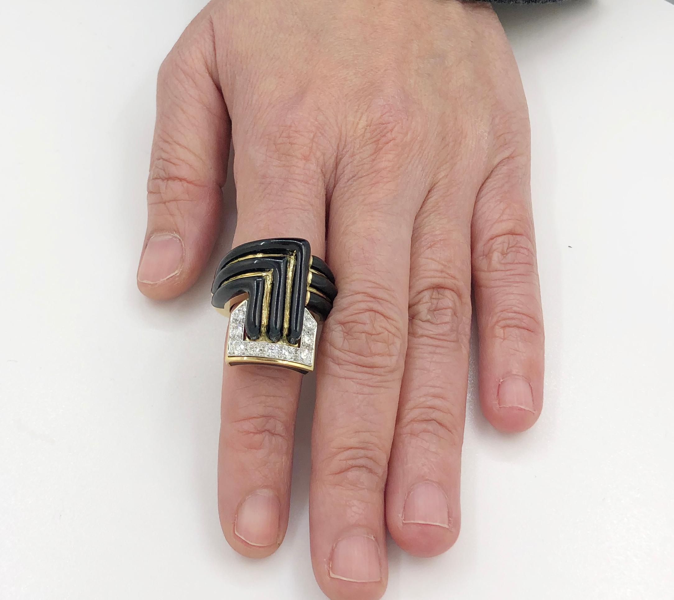 Women's David Webb Diamond Black Enamel Stella Stripe Ring