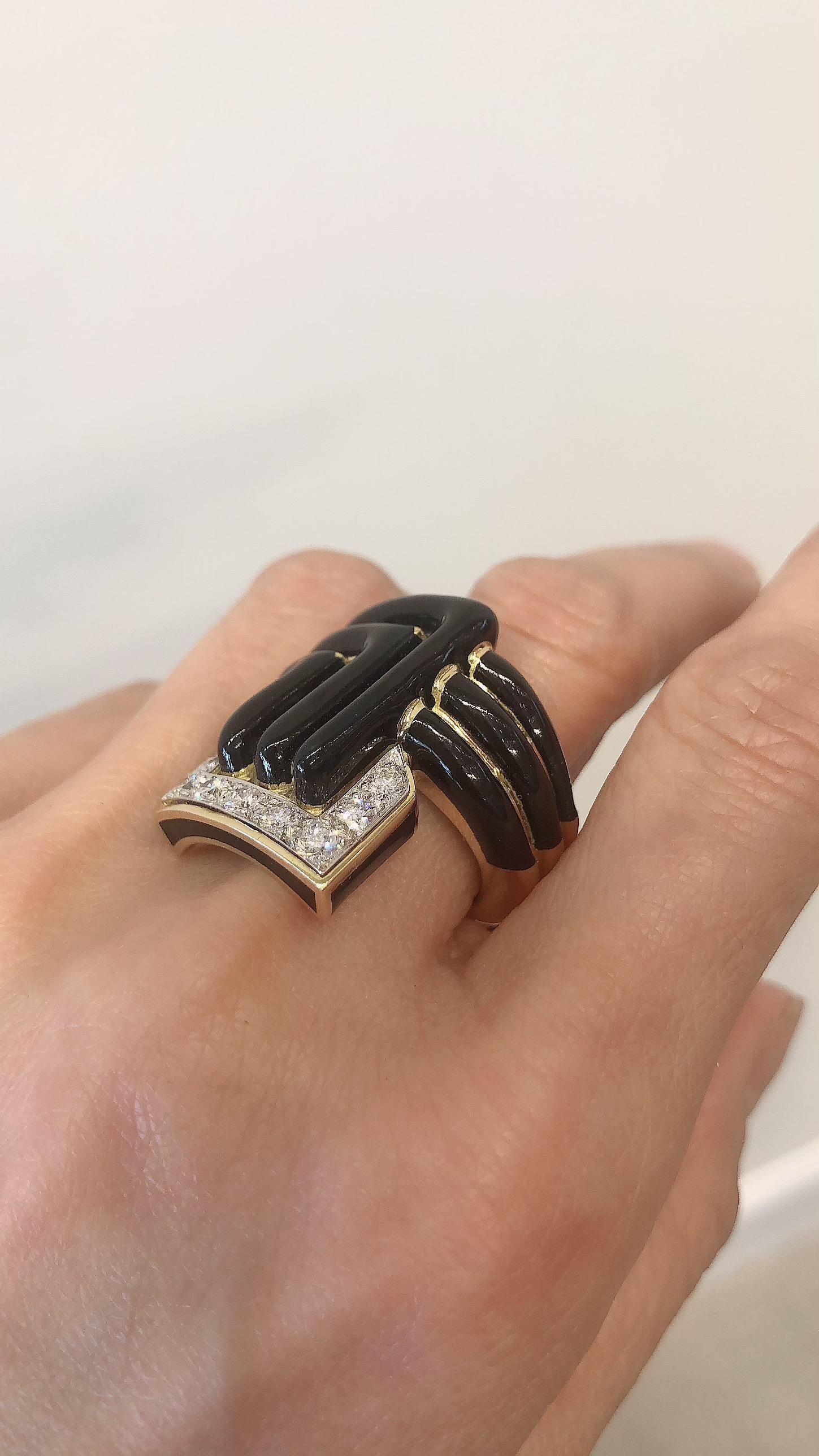 David Webb Diamond Black Enamel Stella Stripe Ring For Sale 2