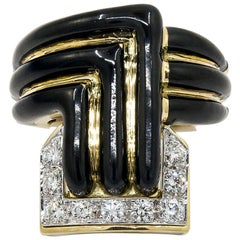 David Webb Diamond Black Enamel Stella Stripe Ring