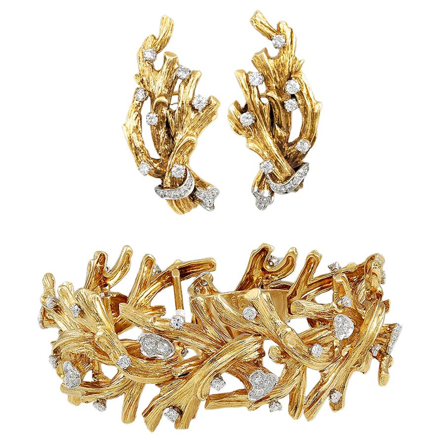 David Webb Diamond Bracelet and Earrings