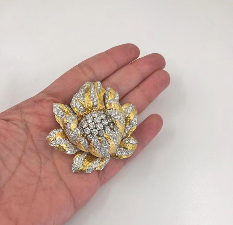 Round Cut David Webb Vintage Collection Diamond Buttercup Flower Brooch For Sale