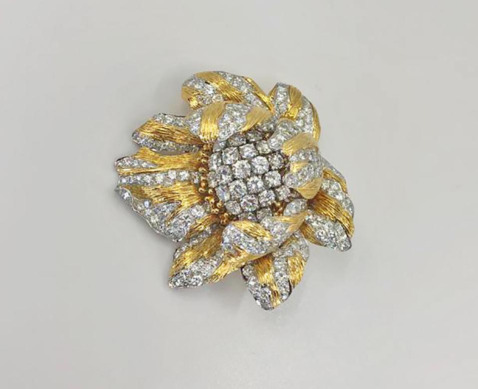 David Webb Vintage Collection Diamond Buttercup Flower Brooch For Sale 1