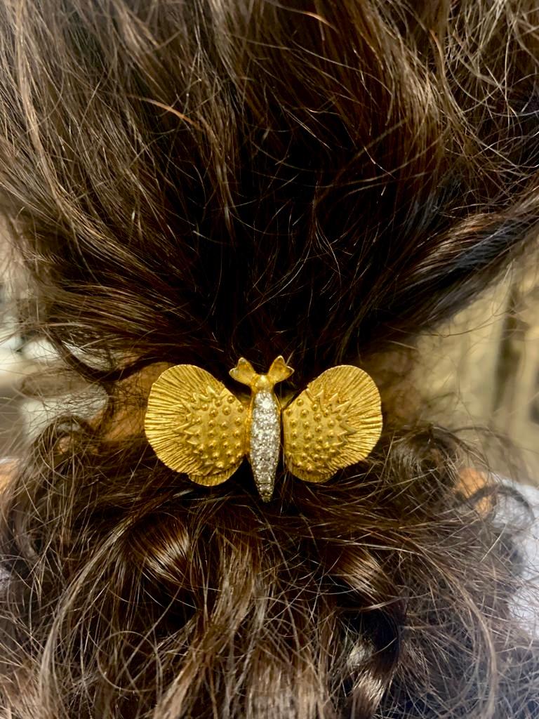 David Webb Diamond Butterfly Hair Clip In Excellent Condition In Bal Harbour, FL