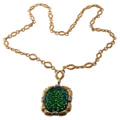 David Webb Diamond Carved Jade Platinum Gold Brooch Pendant Necklace