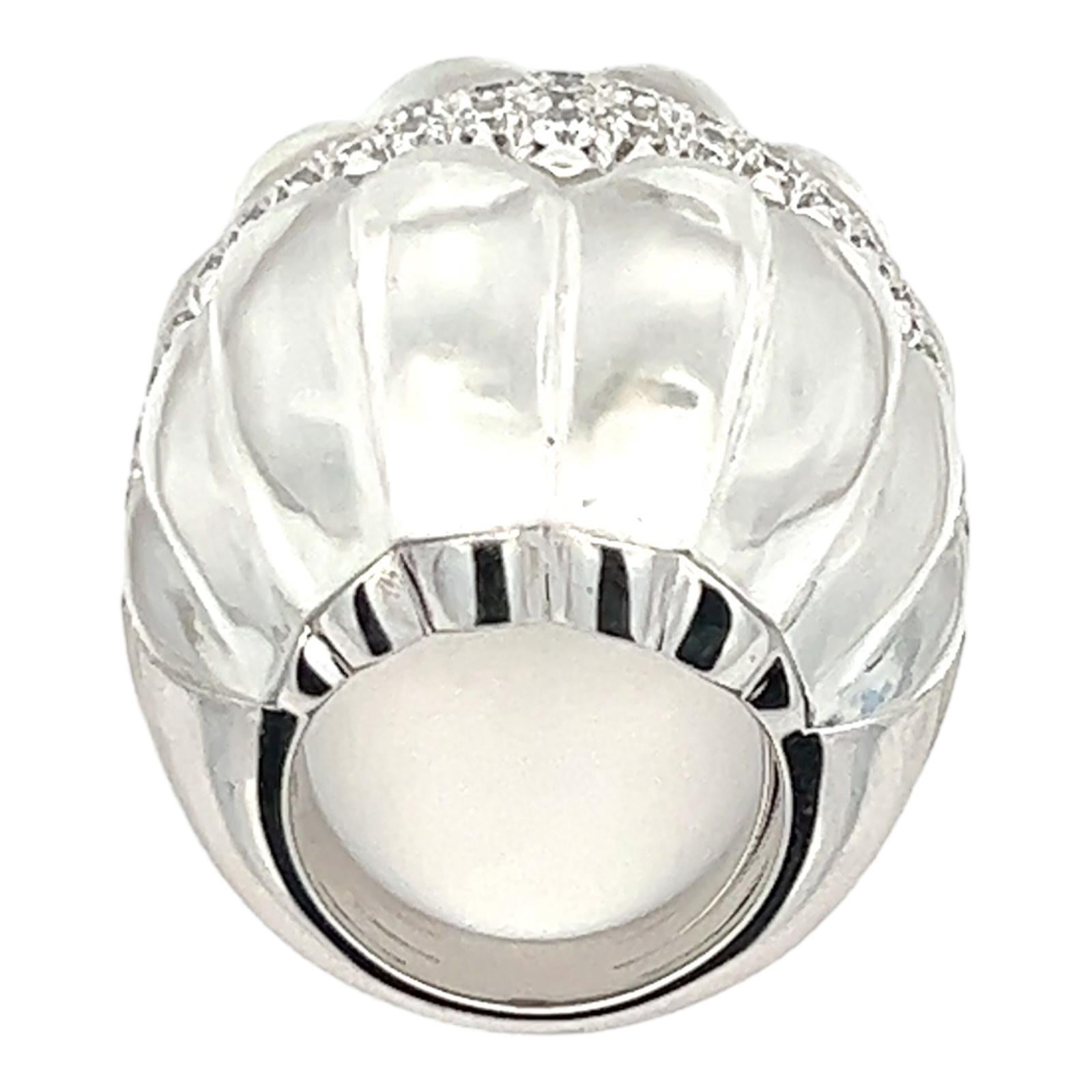David Webb Diamond Carved Rock Crystal 18KYG/Platinum Dome Vintage Cocktail Ring For Sale 3