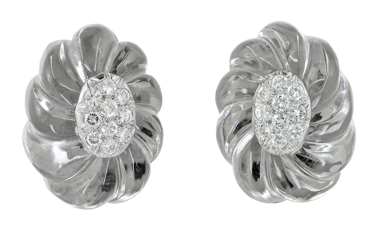 David Webb Diamond Crystal Earrings In Good Condition For Sale In New York, NY