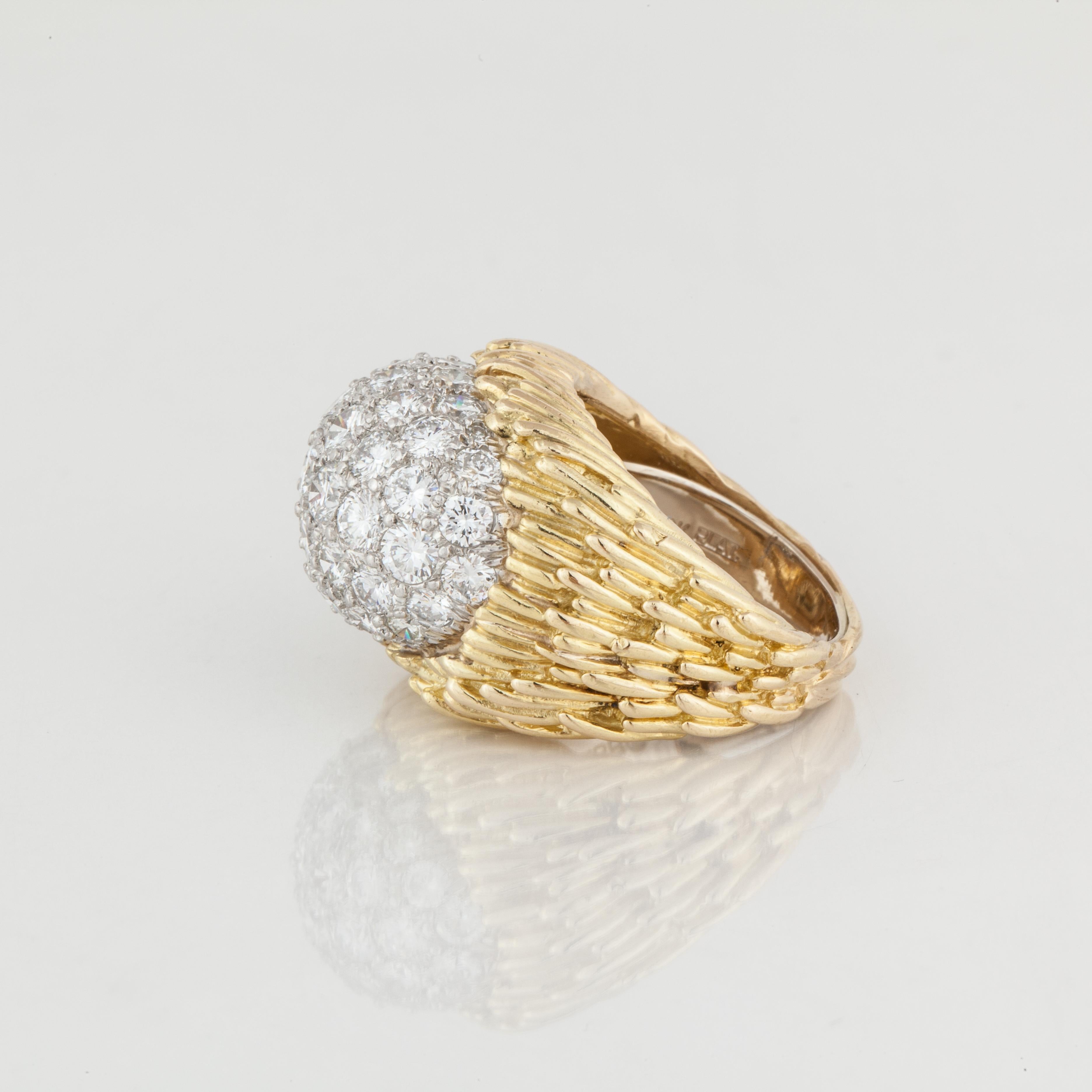Round Cut Vintage David Webb Diamond Dome Ring in 18K Gold For Sale