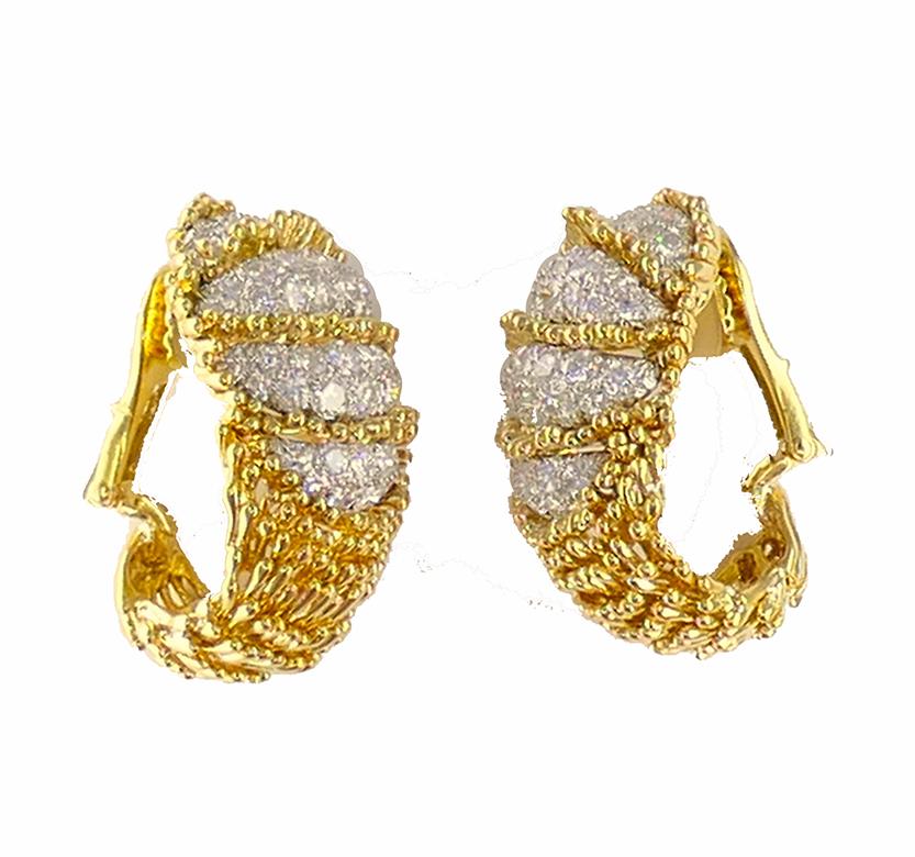 Women's David Webb Diamond Earrings 18k Gold Certificate of Authenticity Estate Jewelry For Sale