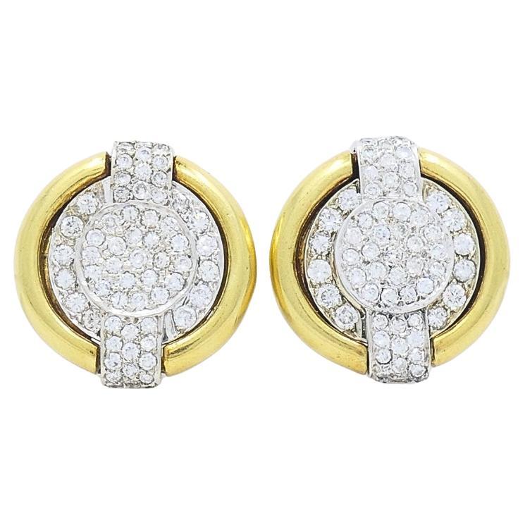 David Webb Diamond Earrings 18k Gold Circular Shape
