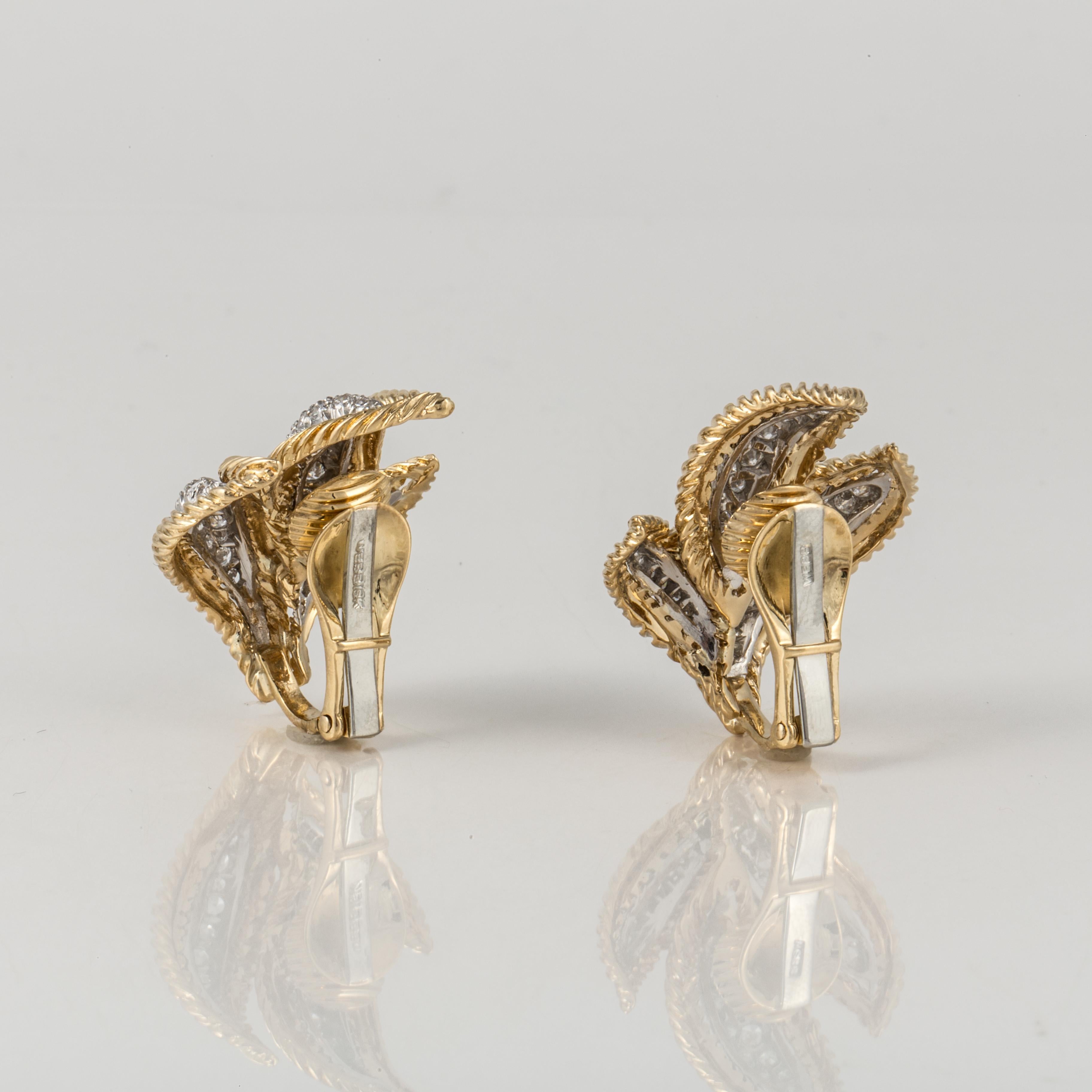 Round Cut David Webb Diamond Earrings in 18K Gold