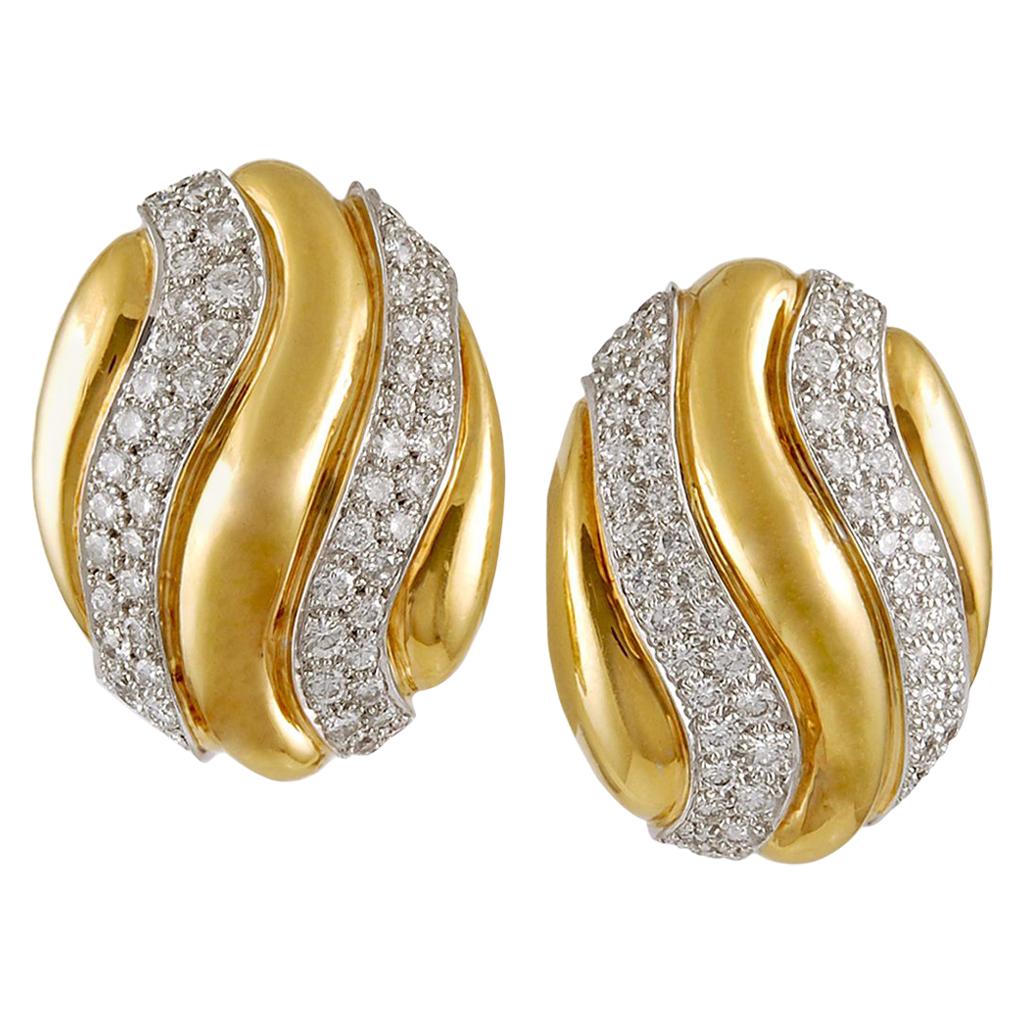 David Webb Diamond Fluted Bombe Earrings