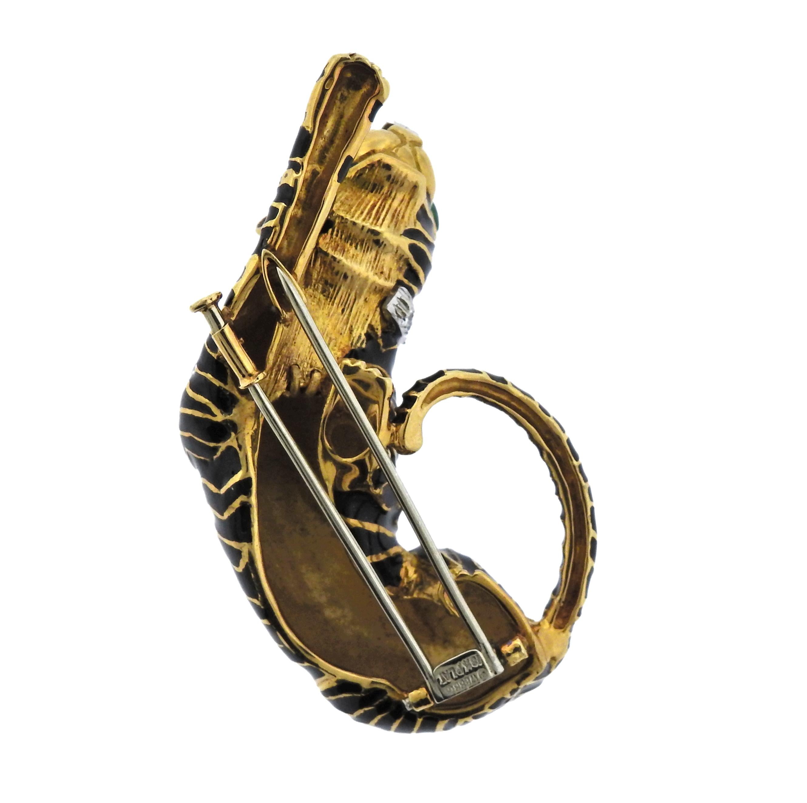 Women's or Men's David Webb Diamond Emerald Platinum Gold Tiger Brooch