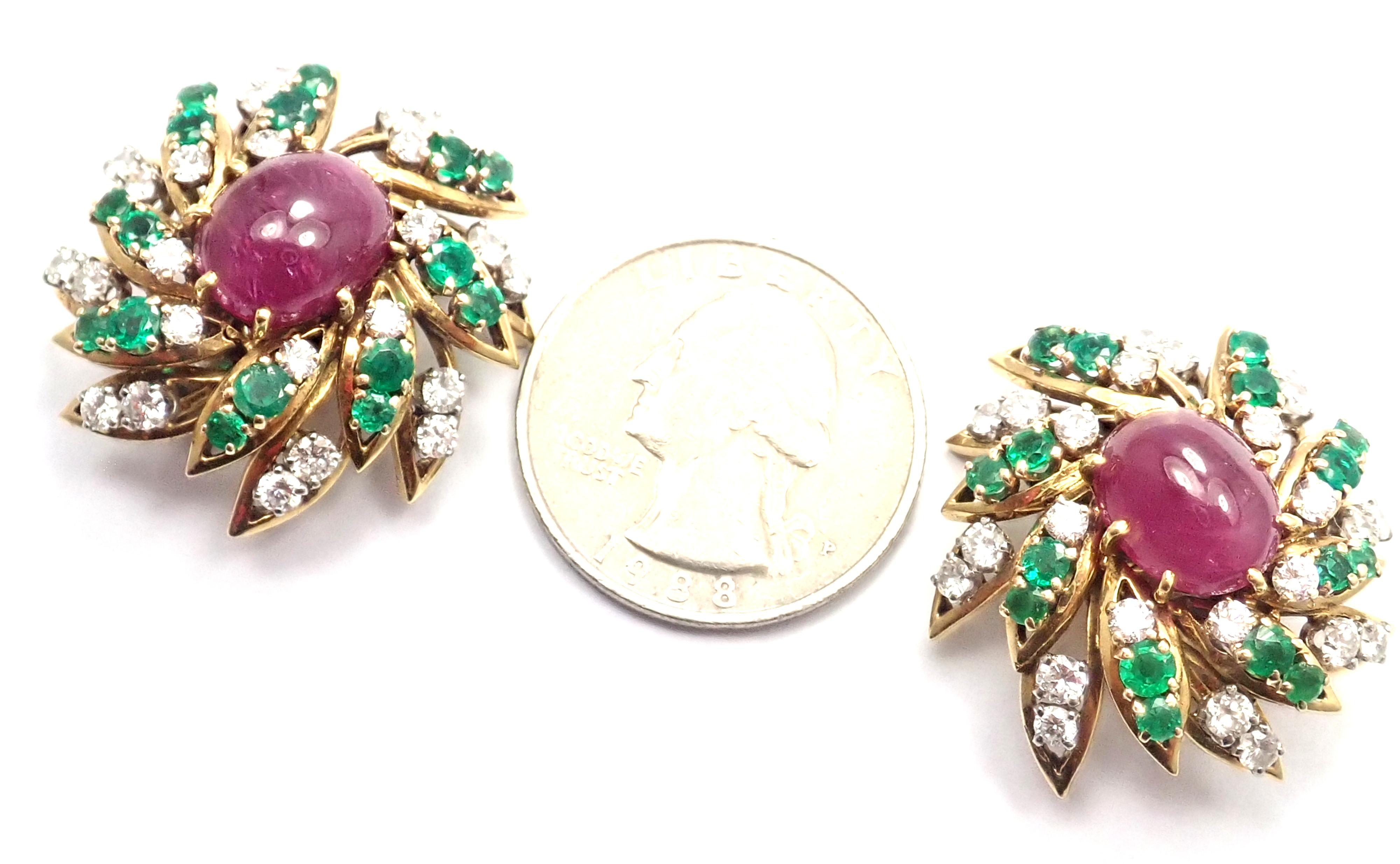 David Webb Diamond Emerald Ruby Yellow Gold and Platinum Earrings 5
