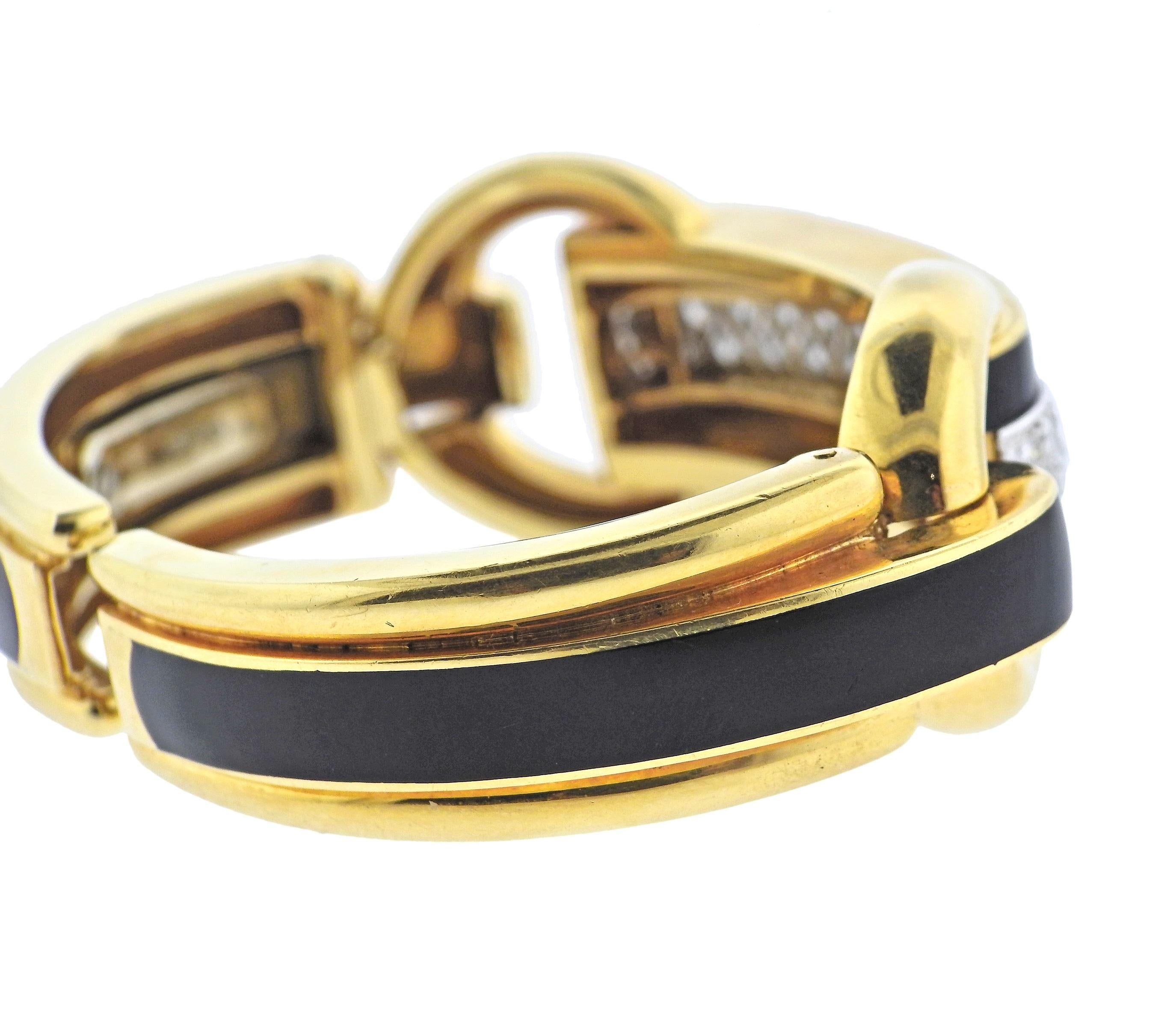 Women's David Webb Diamond Enamel Gold Platinum Bracelet