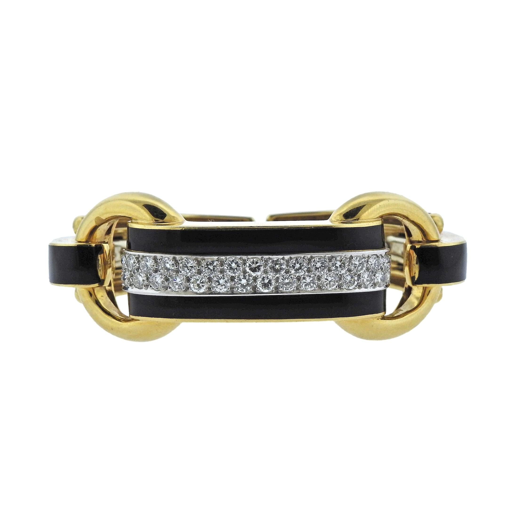 David Webb Diamond Enamel Gold Platinum Bracelet