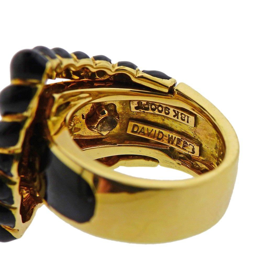 David Webb Diamond Enamel Gold Platinum Buckle Ring In Excellent Condition In Lambertville, NJ