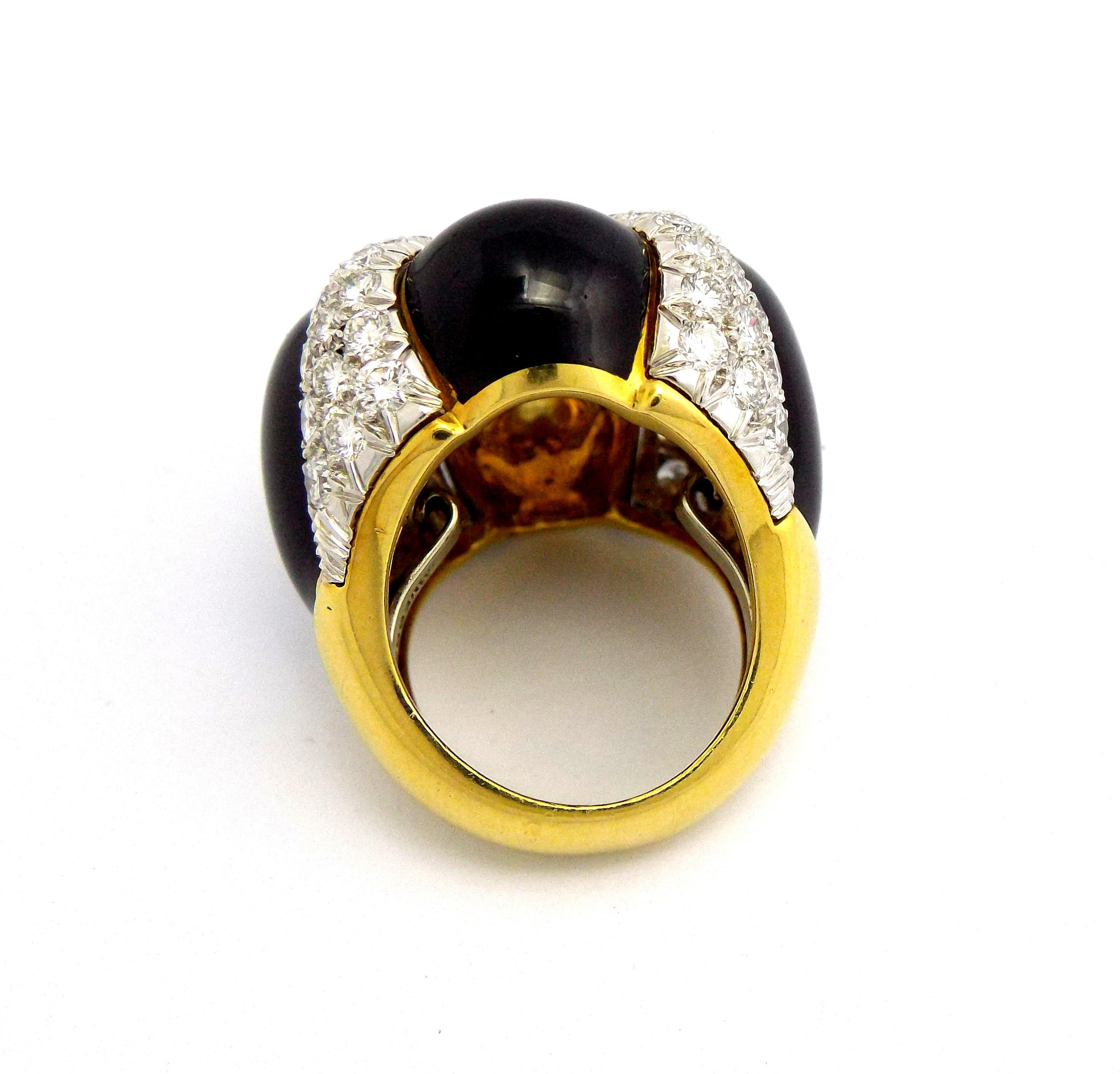 Round Cut David Webb Diamond Enamel Gold Platinum Ring For Sale
