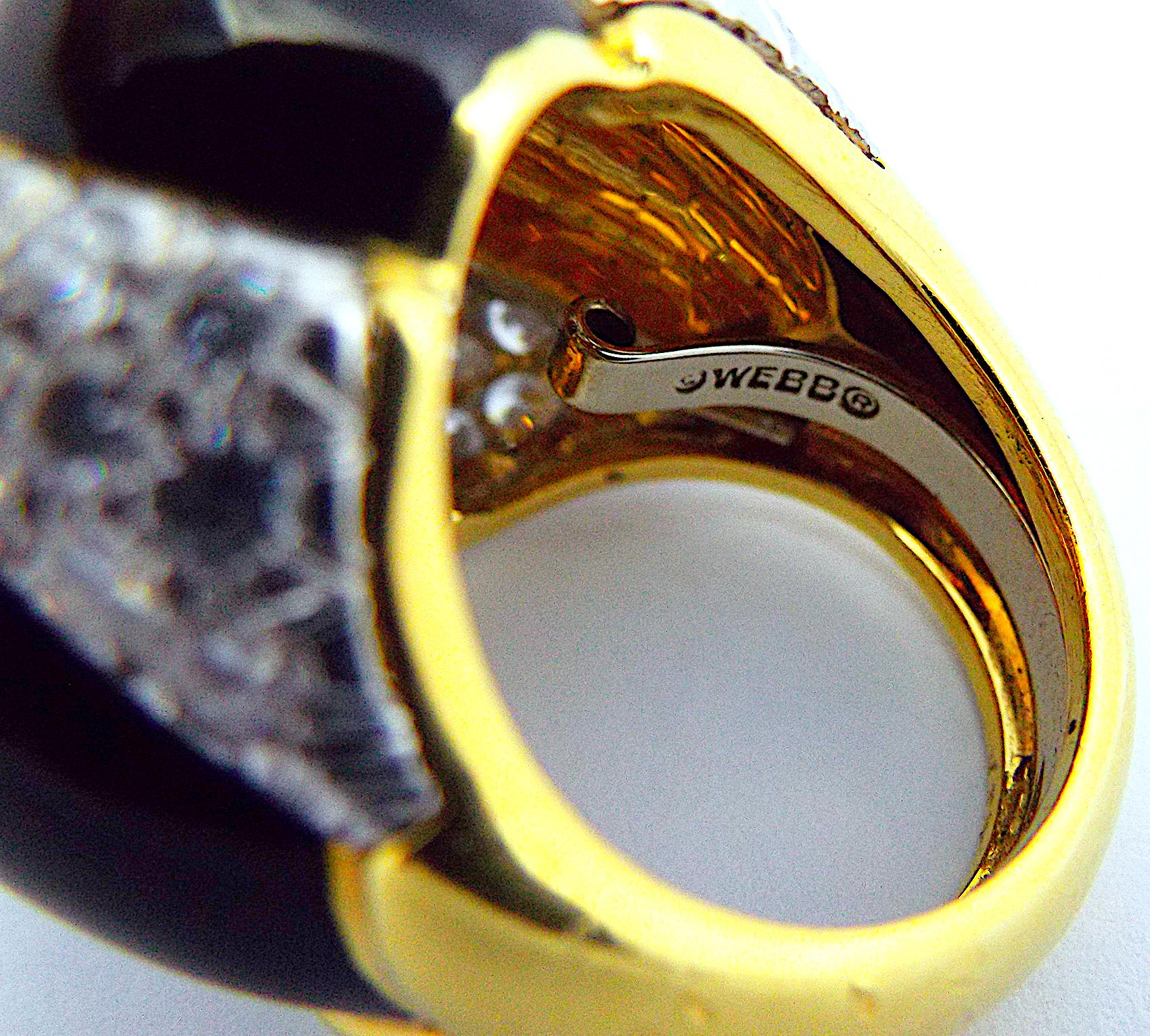 David Webb Diamond Enamel Gold Platinum Ring In Good Condition For Sale In New York, NY
