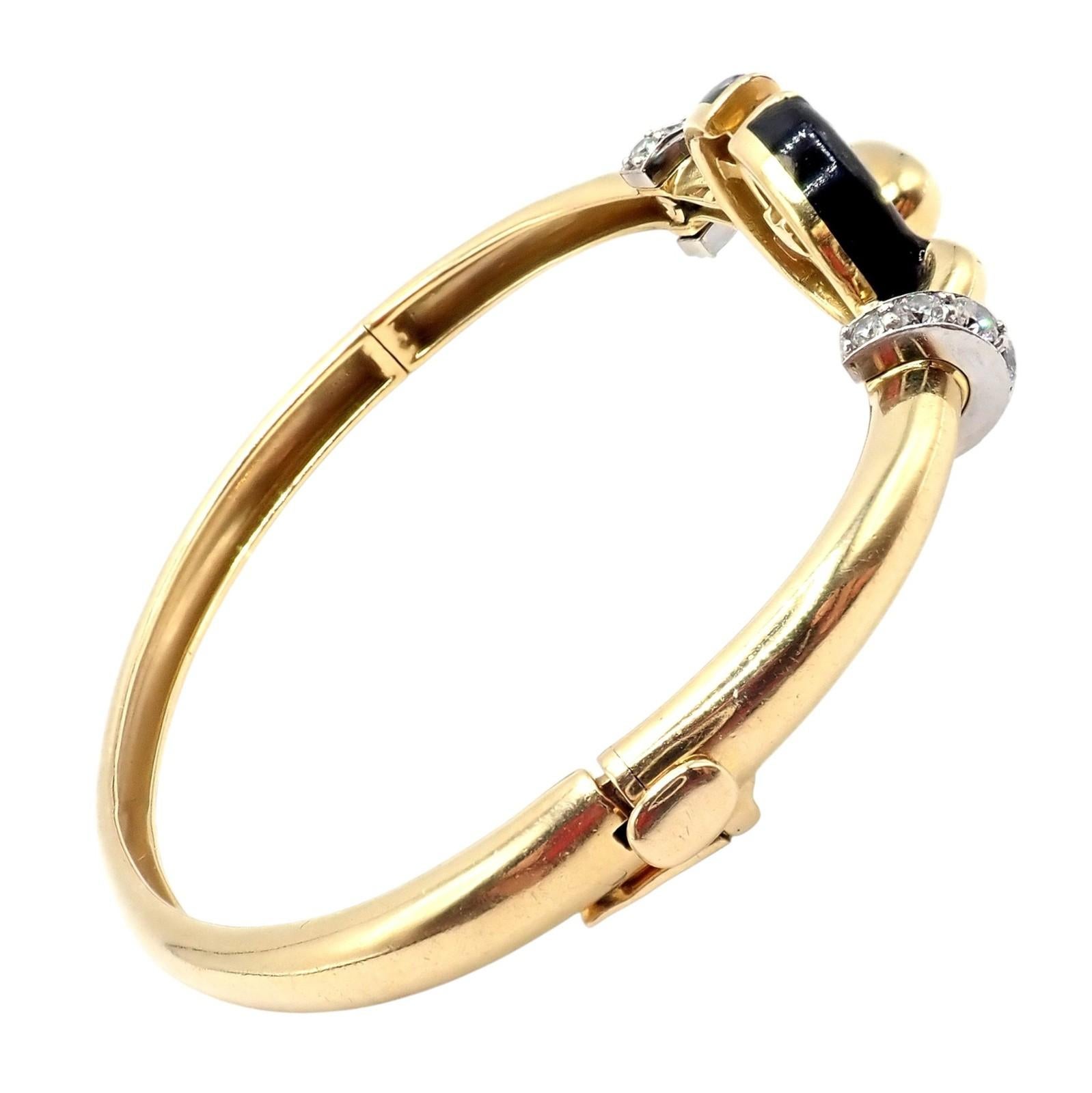 David Webb Diamond Enamel Yellow Gold Platinum Bangle Bracelet For Sale 1