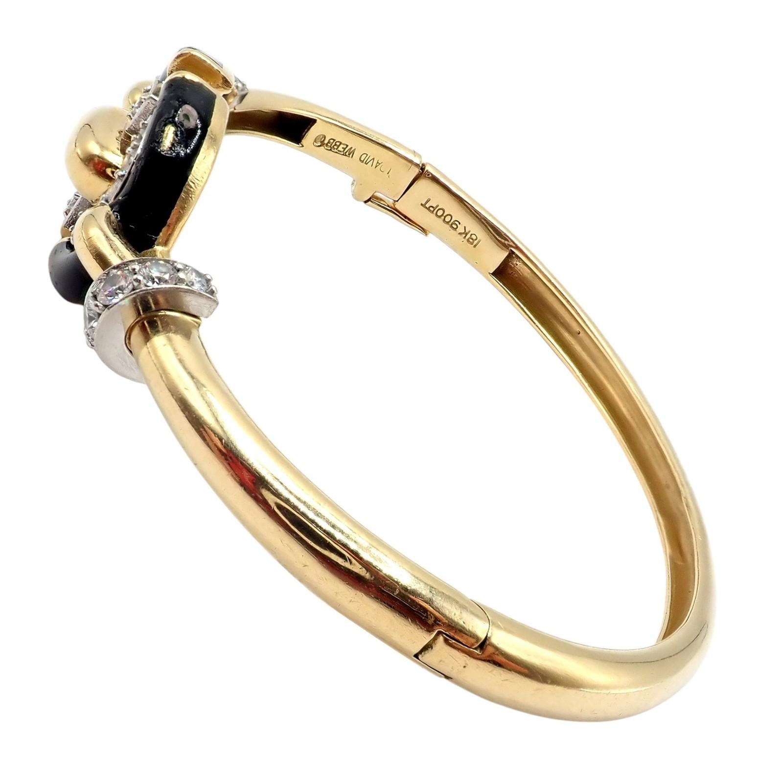 David Webb Diamond Enamel Yellow Gold Platinum Bangle Bracelet For Sale 2