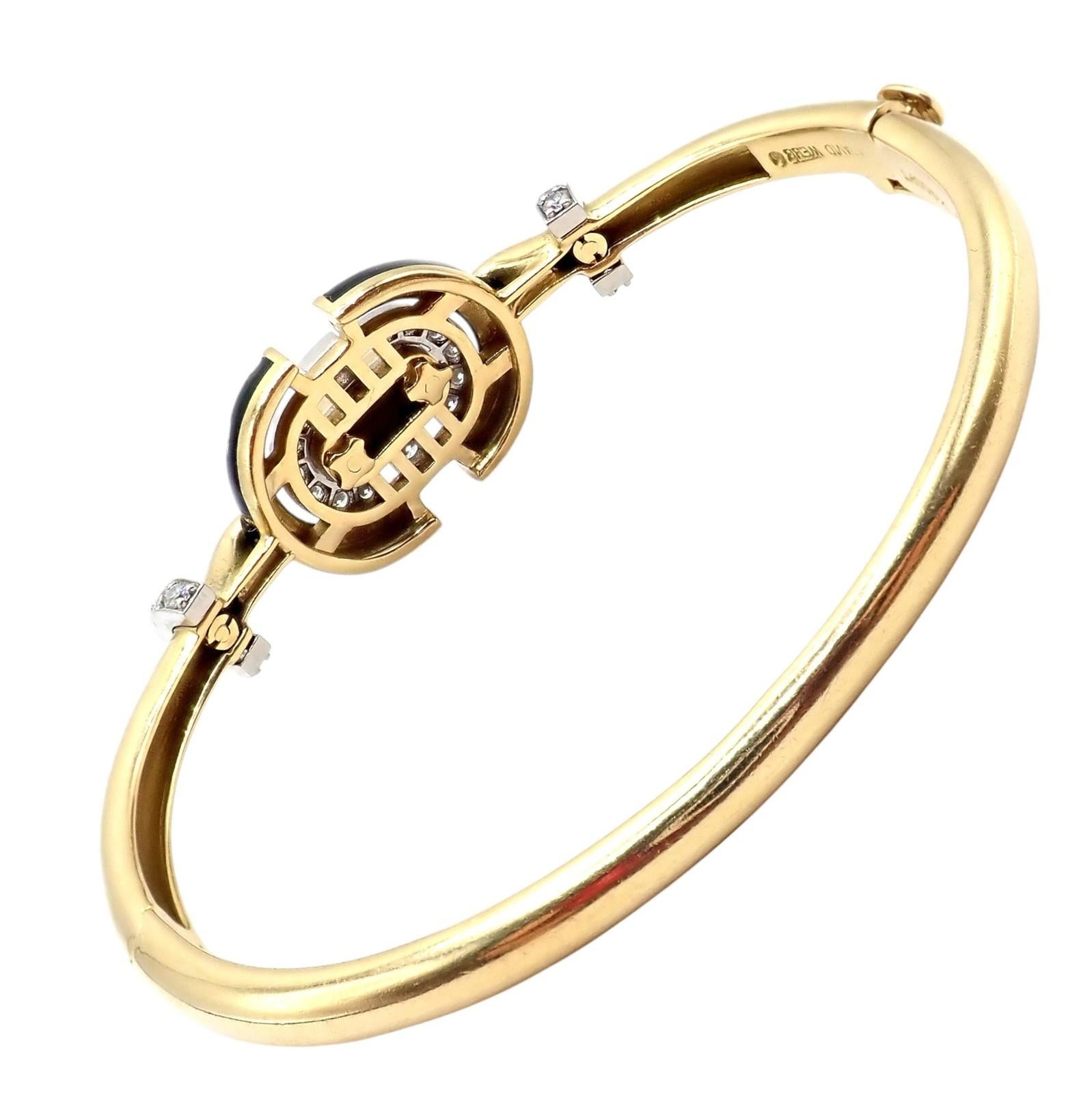 David Webb Diamond Enamel Yellow Gold Platinum Bangle Bracelet For Sale 3