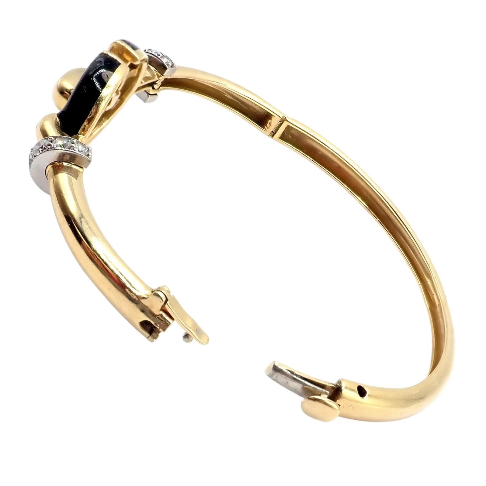David Webb Diamond Enamel Yellow Gold Platinum Bangle Bracelet For Sale 4