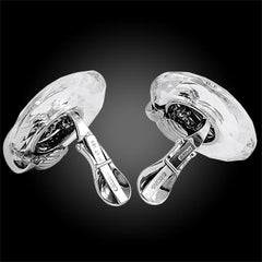 David Webb Vintage 1990s Diamond Faceted Rock Crystal Black Enamel Hoop Earrings