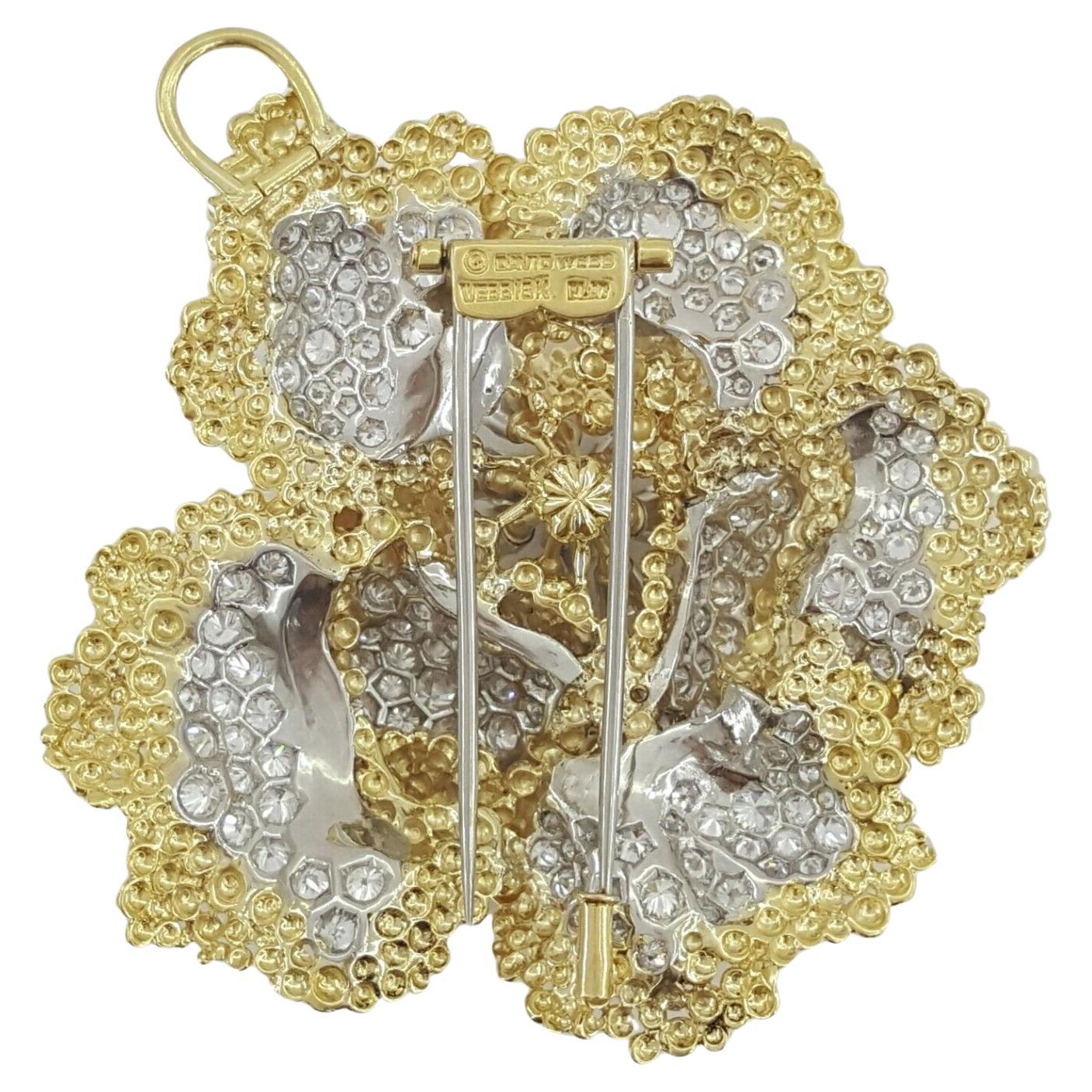 Modern David Webb Diamond Flower 10 Carat Brooch Pendant For Sale