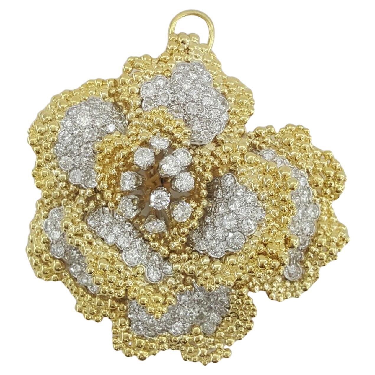 David Webb Diamond Flower 10 Carat Brooch Pendant For Sale