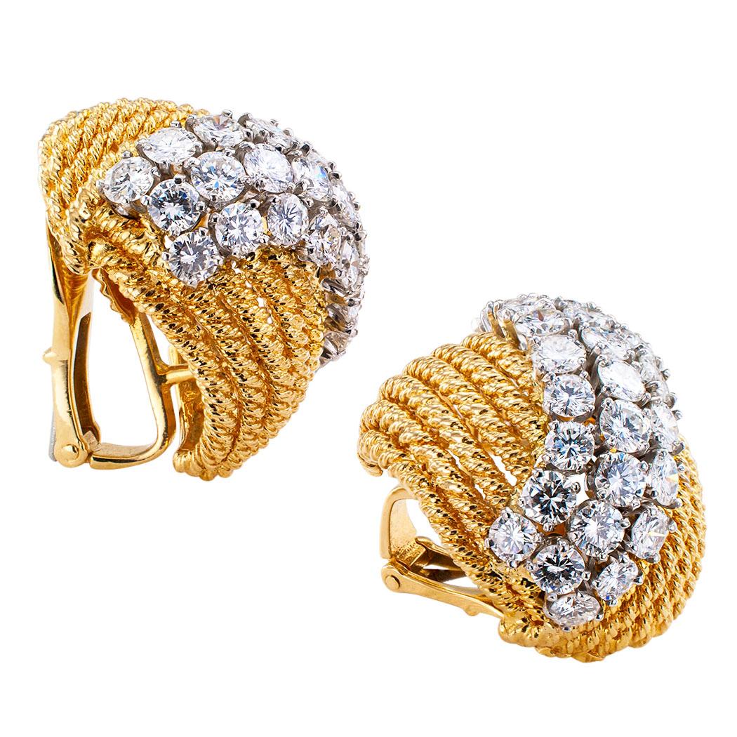 Round Cut David Webb Diamond Yellow Gold Clip-On Earrings