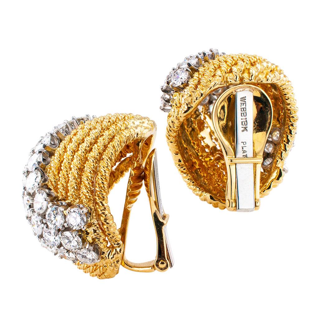 David Webb Diamond Yellow Gold Clip-On Earrings In Good Condition In Los Angeles, CA