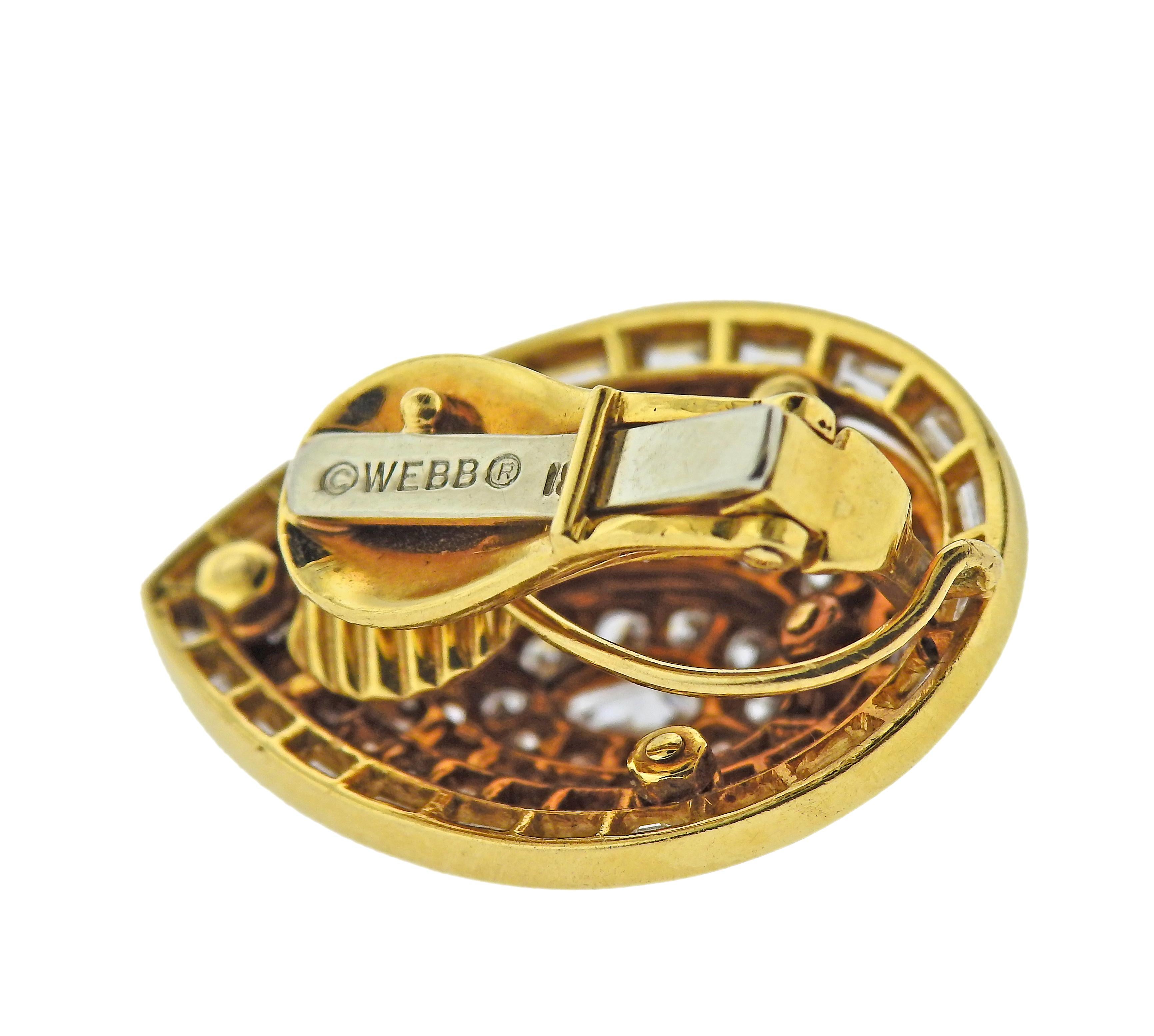 Baguette Cut David Webb Diamond Gold Earrings For Sale