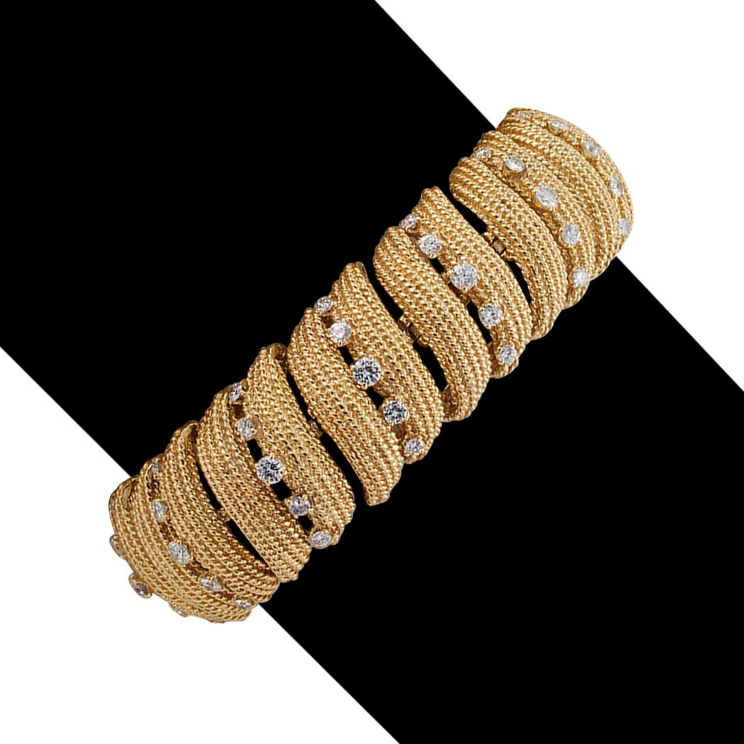 Round Cut David Webb Diamond Gold Link Bracelet