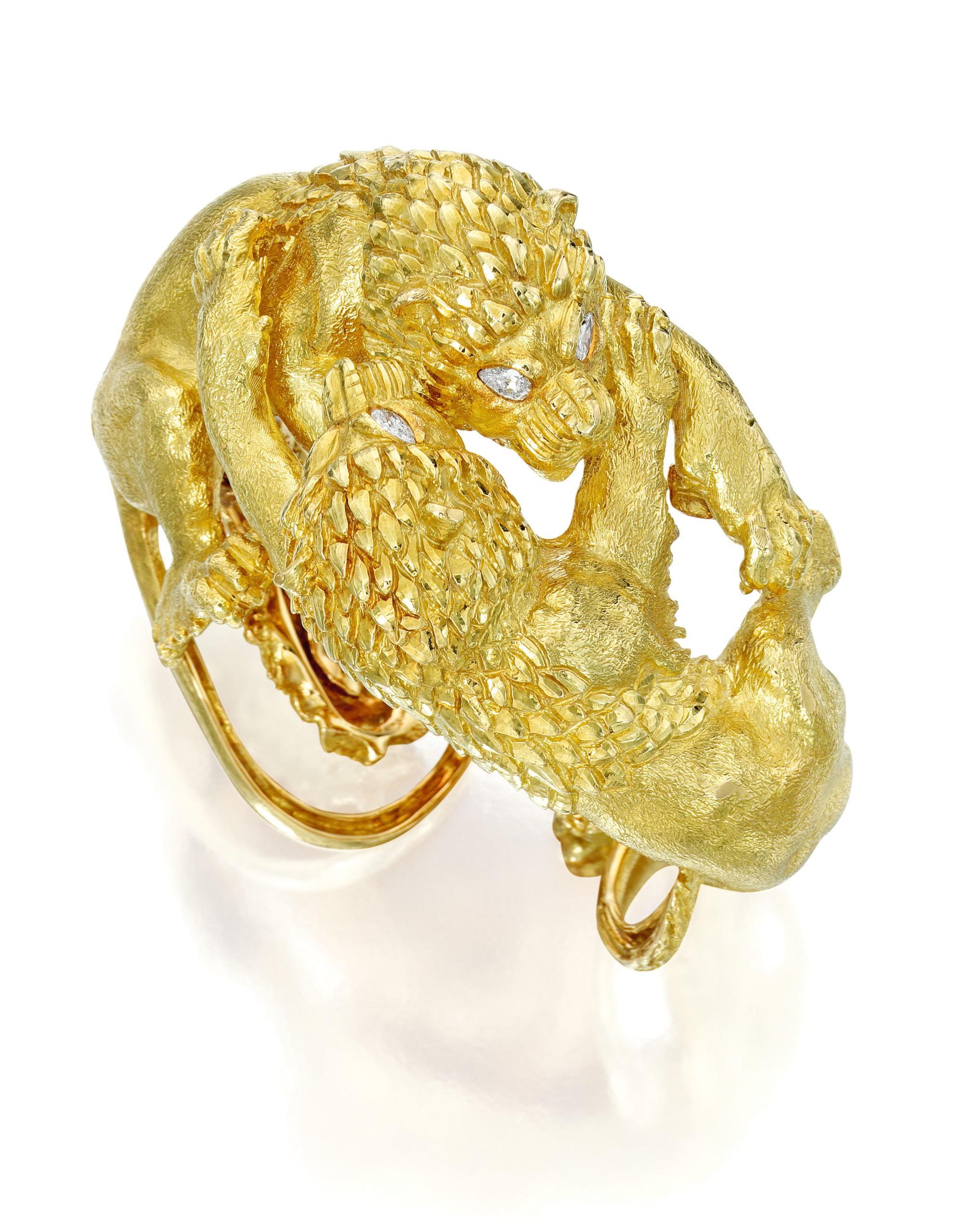 David Webb Diamant-Gold-Löwen-Armband (Tropfenschliff) im Angebot