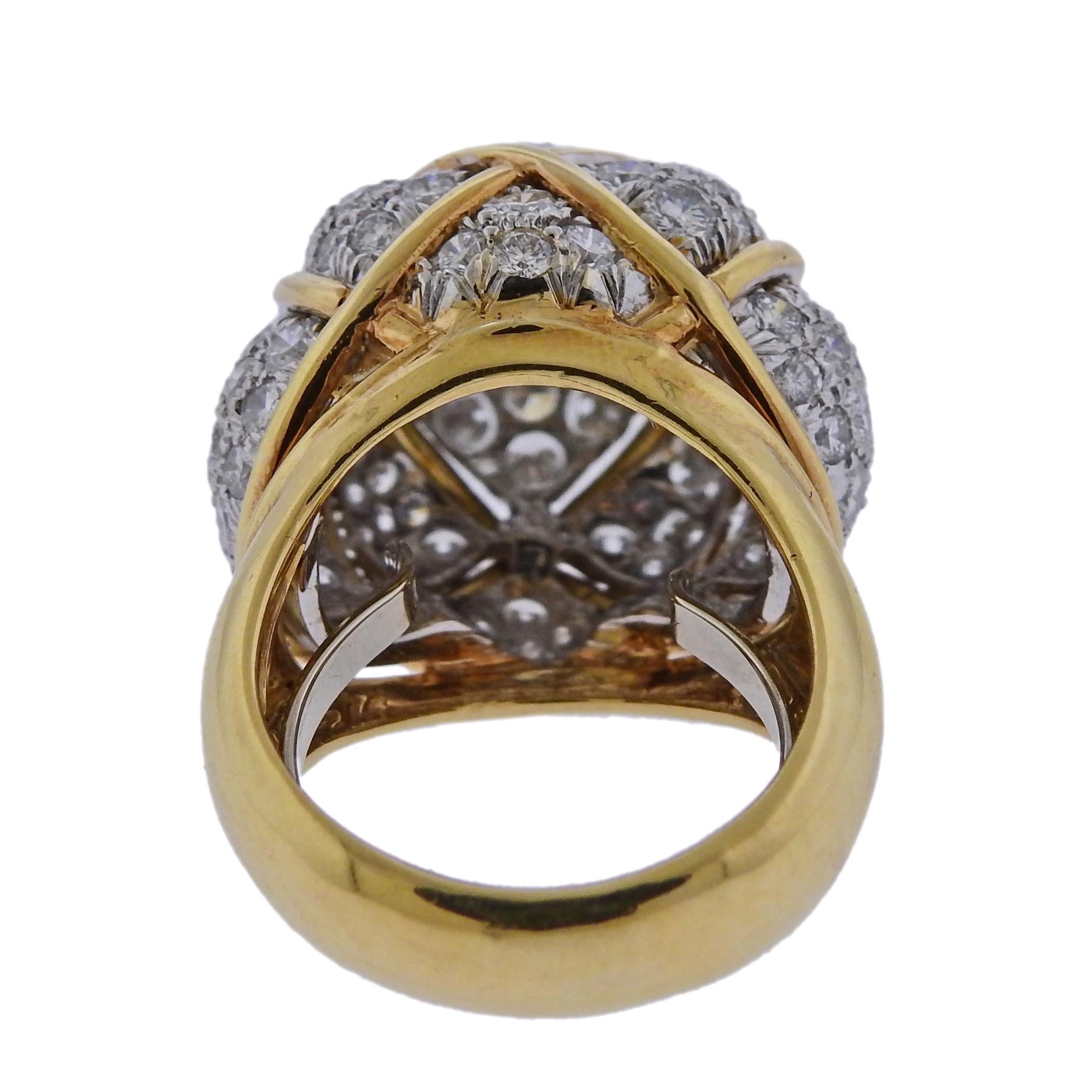 David Webb Diamond Gold Platinum Dome Ring In Excellent Condition For Sale In Lambertville, NJ