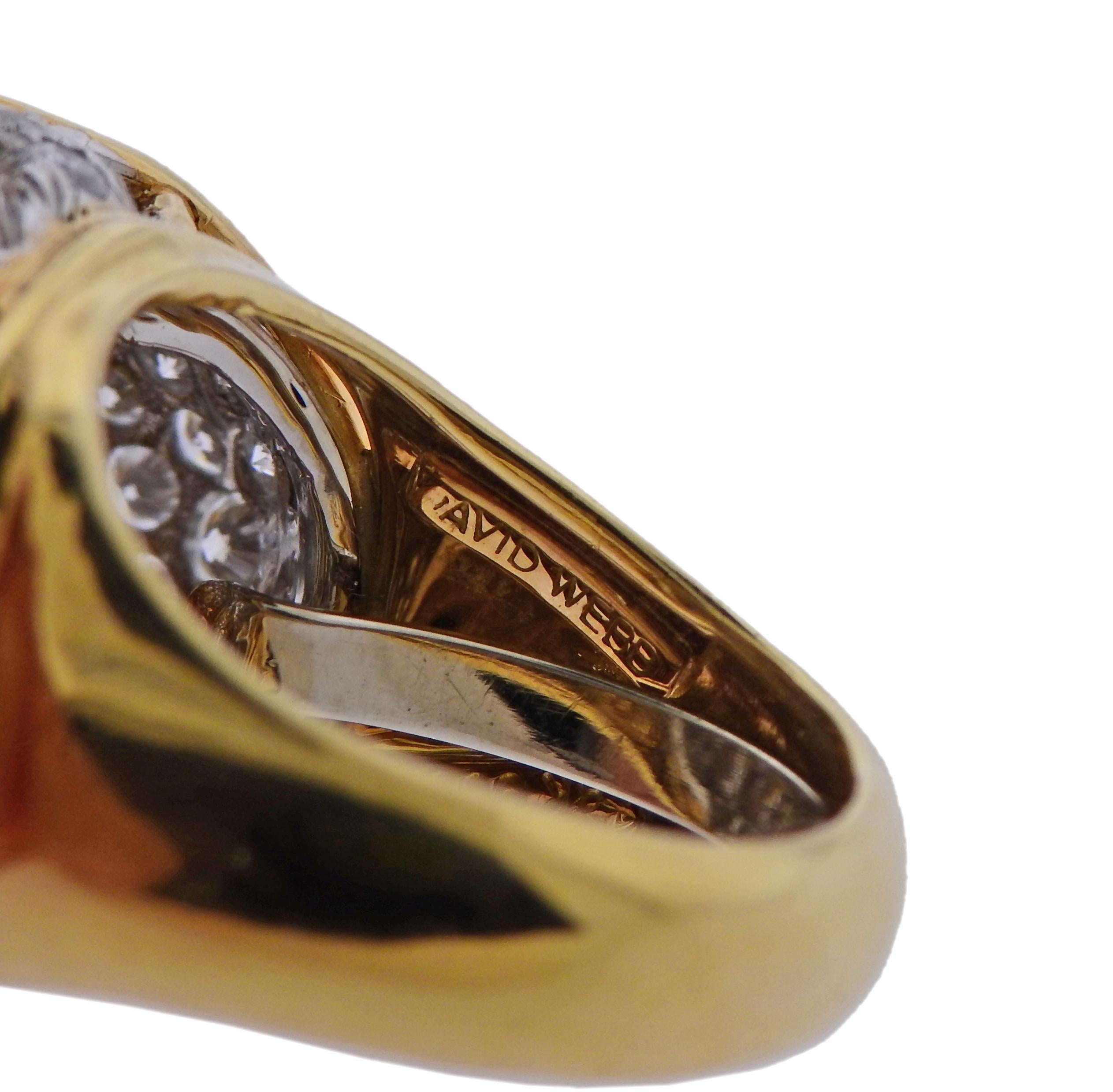 Women's David Webb Diamond Gold Platinum Dome Ring For Sale