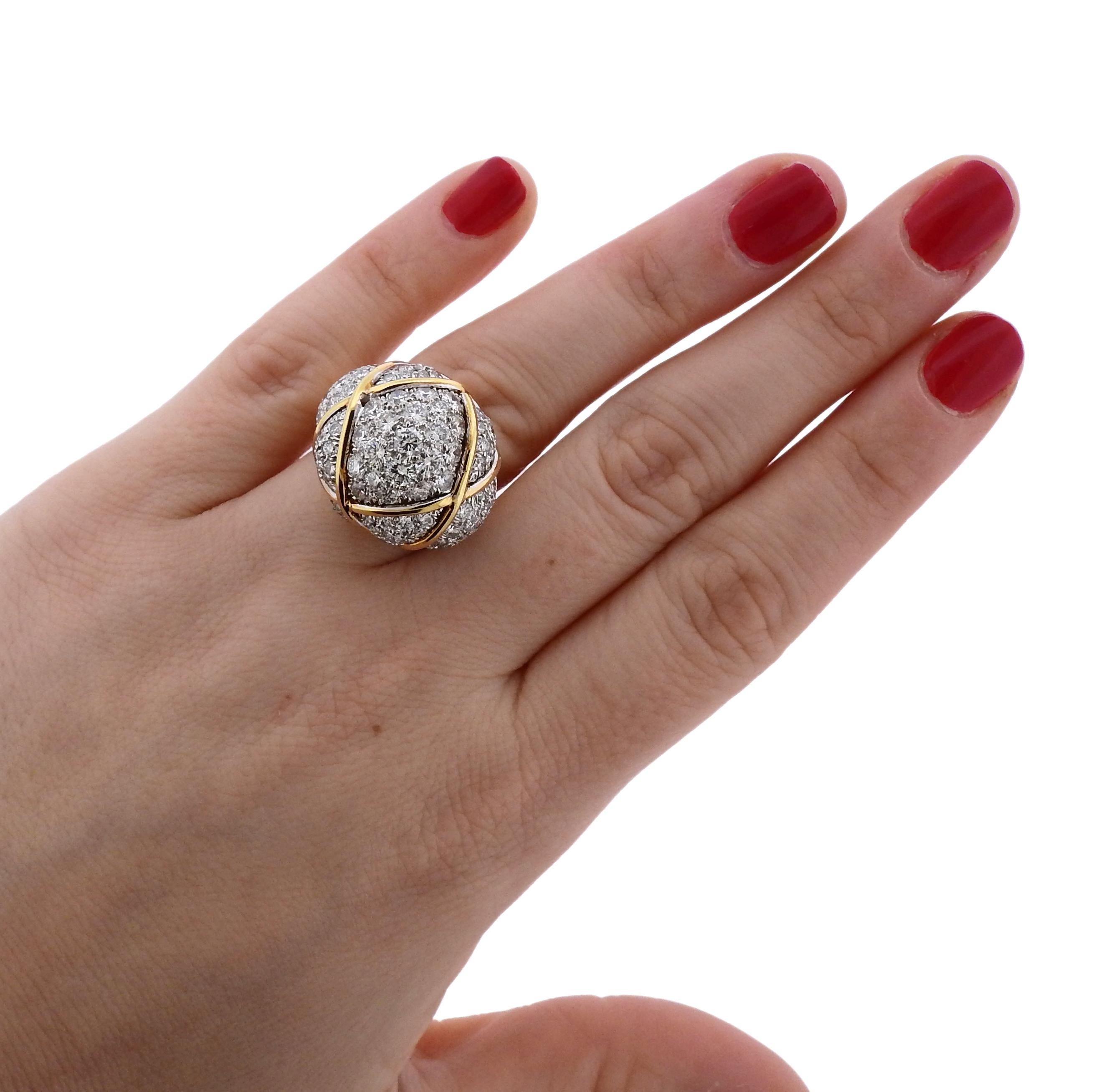 David Webb Diamond Gold Platinum Dome Ring For Sale 1
