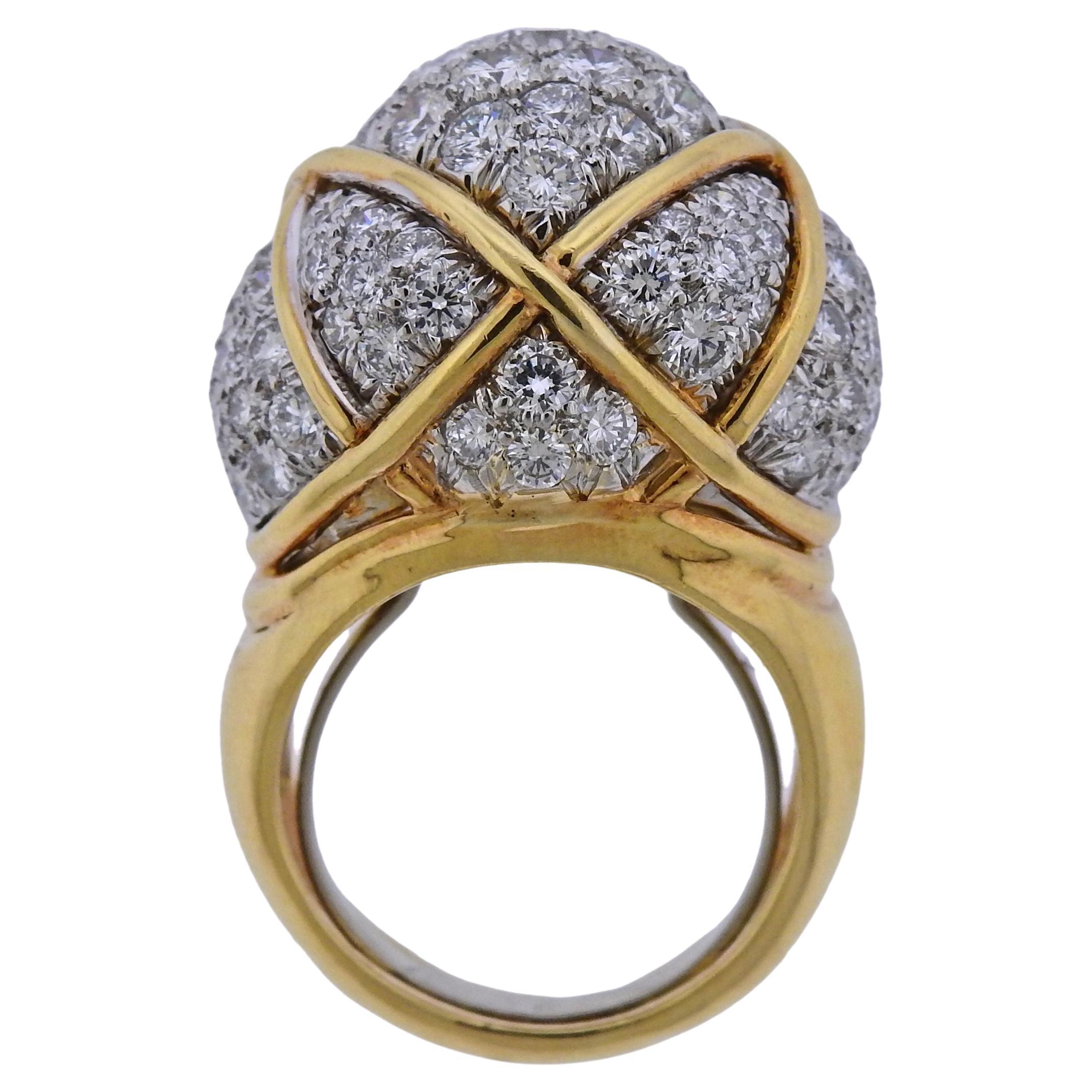 David Webb Diamond Gold Platinum Dome Ring For Sale
