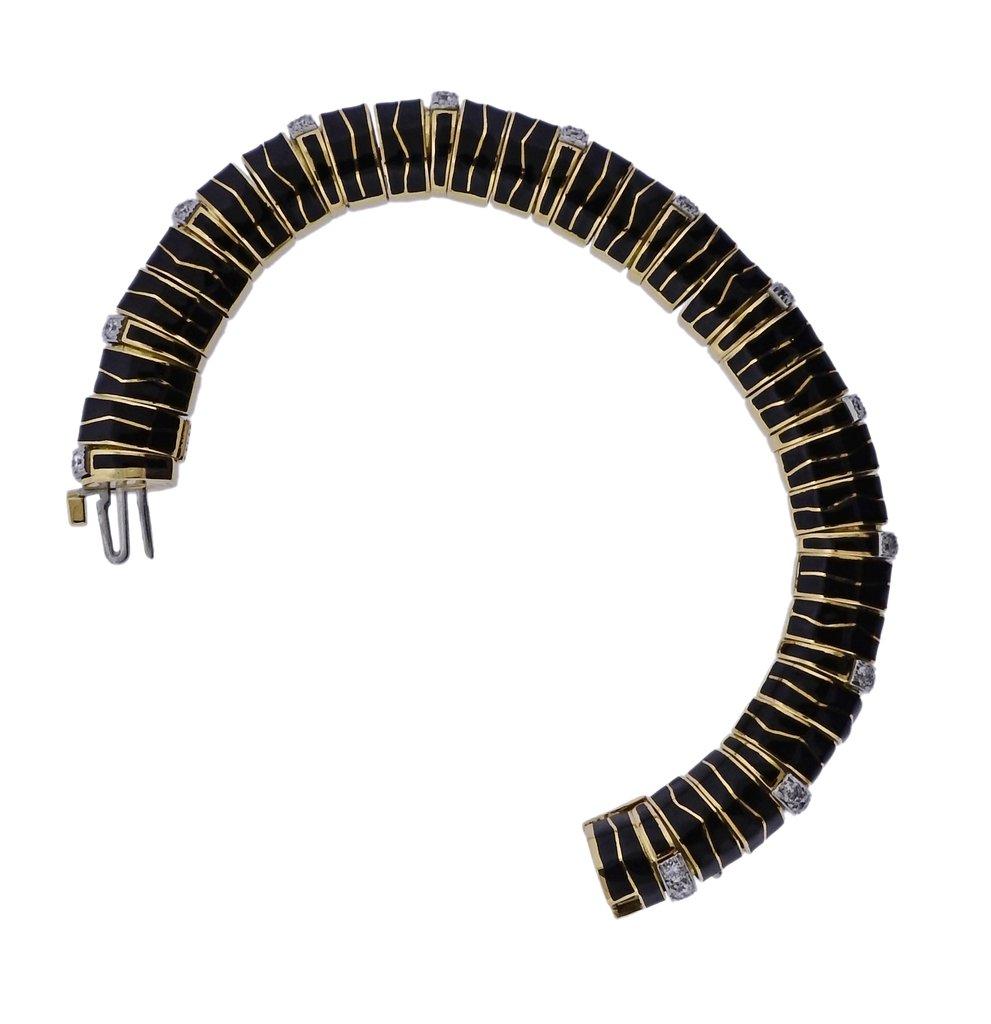 David Webb Diamond Gold Platinum Enamel Bracelet 2