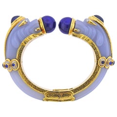 David Webb Diamond Gold Platinum Lapis Chalcedony Sapphire Chimera Bracelet