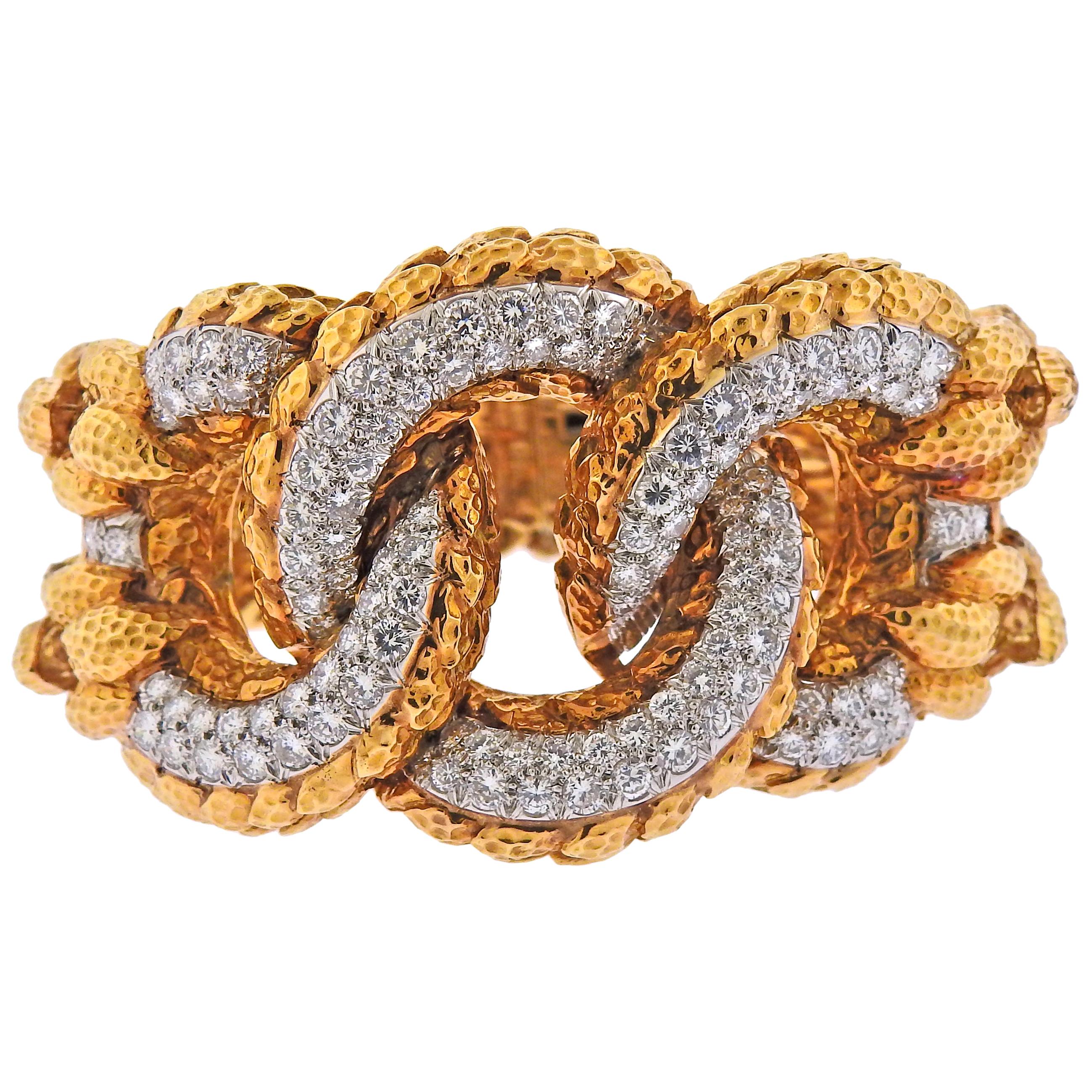 David Webb Diamond Gold Platinum Link Bracelet For Sale
