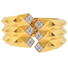 David Webb Diamond Gold Platinum Origami Cuff Bracelet