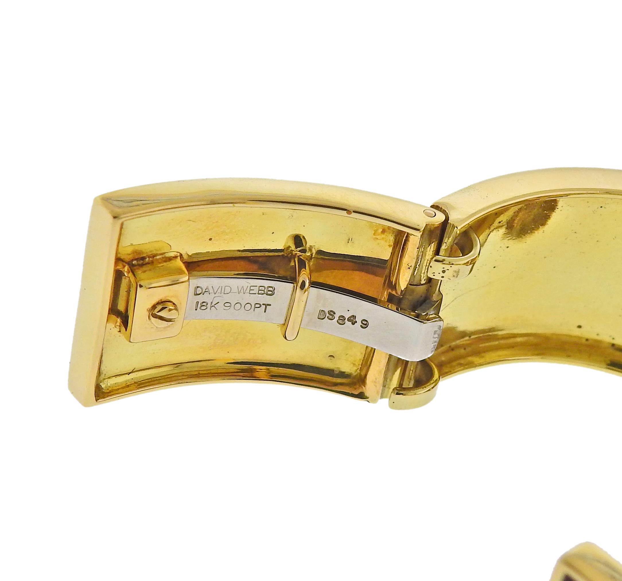 David Webb Diamond Gold Platinum Red Enamel Buckle Cuff Bracelet In Excellent Condition For Sale In Lambertville, NJ